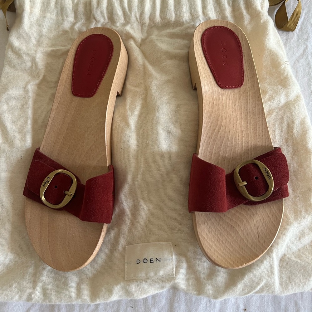 Doen Suede Slide Wood Clog Sandals